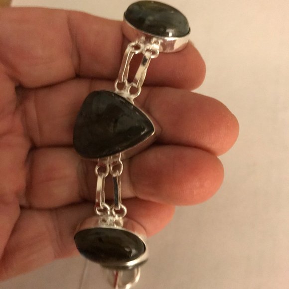 FIRE LABRADORITE  SOlid Sterling Silver  BRACELET 7.5"-8" - Picture 4 of 4